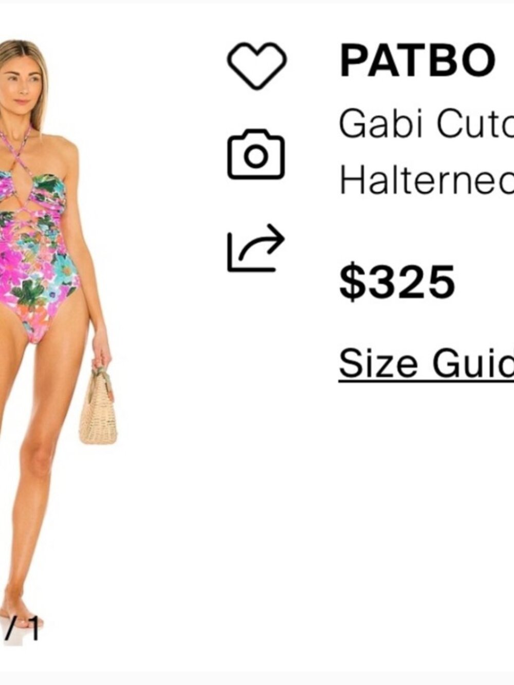 PatBO Gabi Laceup 1-Pc Cutout Floral halter beachcore resort wear swimsuit NEW - Picture 8 of 10